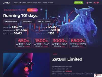 [SCAM] zetbull.com - Min 10$ (1.5% daily for 20 business days) RCB 80% Zetbull.com